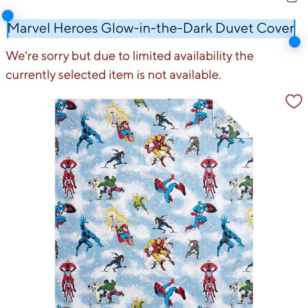 Pottery, barn, kids Marvel Heroes Glow-in-the-Dark Duvet Cover - Blue duvet sets